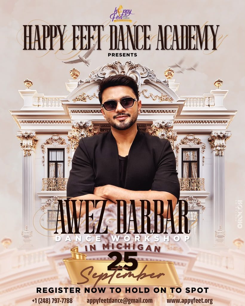 Awez Darbar Dance Workshop in Michigan — 25 September, Happy Feet Dance Academy